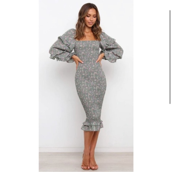 Petal & Pup Dresses & Skirts - Petal + Pup Leia Sage Smocked Midi Bodycon Dress 10 (bump friendly)